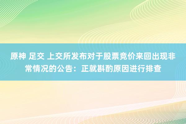 原神 足交 上交所发布对于股票竞价来回出现非常情况的公告：正就斟酌原因进行排查