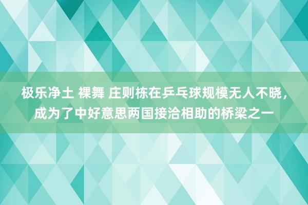 极乐净土 裸舞 庄则栋在乒乓球规模无人不晓，成为了中好意思两国接洽相助的桥梁之一